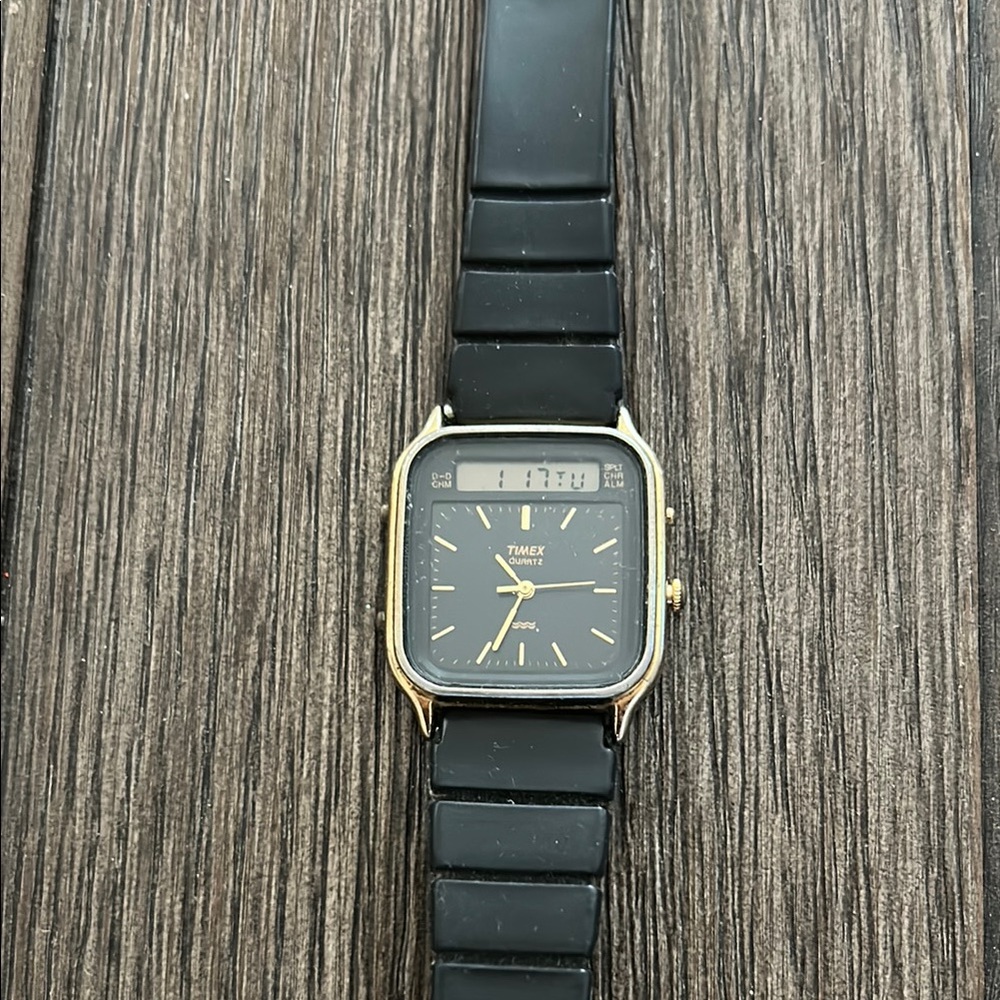 Timex Gold Tone & Black Sporty Square Watch